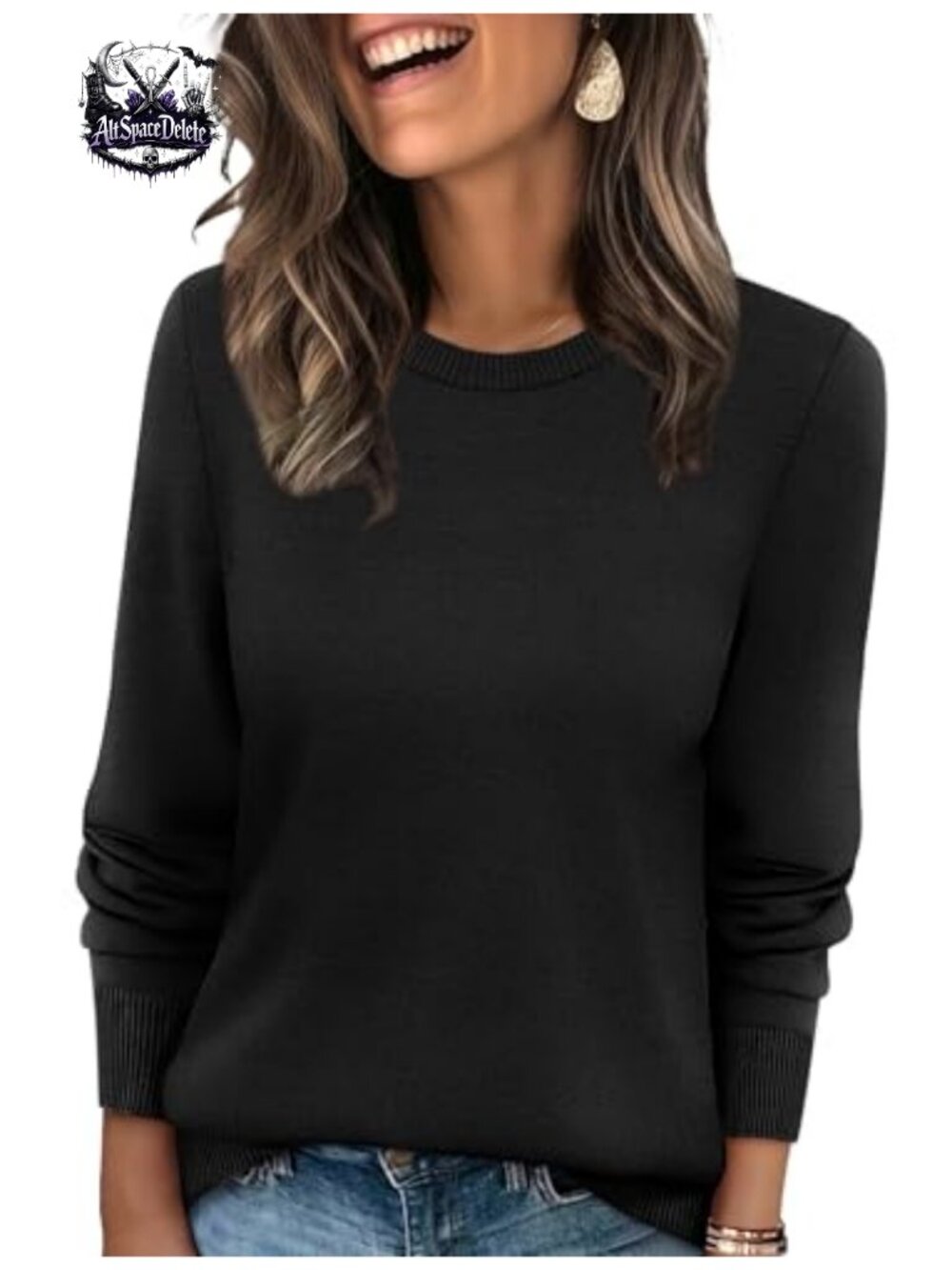 WIHOLL Women's Ribbed Knit Crew Neck Long Sleeve Pullover Sweater